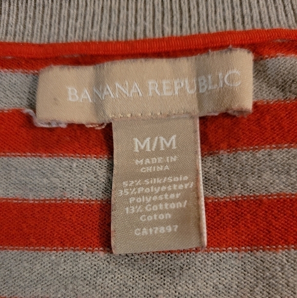 BANANA REPUBLIC Striped Cardigan, Red/Grey Silver Tone Buttons - Picture 7 of 9